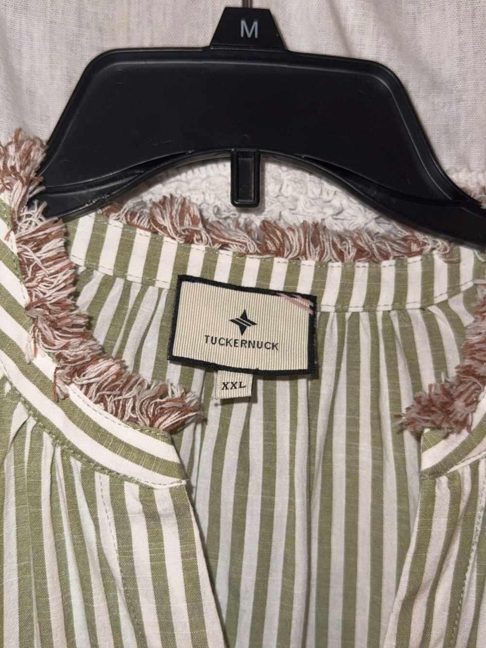 Tuckernuck Olive Green and White Striped Fringe-Trim Dress - Picture 3 of 3